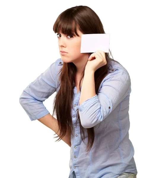 Retrato de una chica sosteniendo papel y triste —  Fotos de Stock