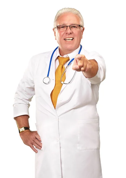 Portrait Of A Senior Doctor Pointing — Stock Photo, Image