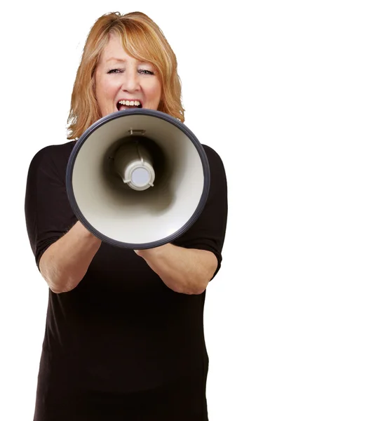 Woman screaming on a megaphone Stock Picture
