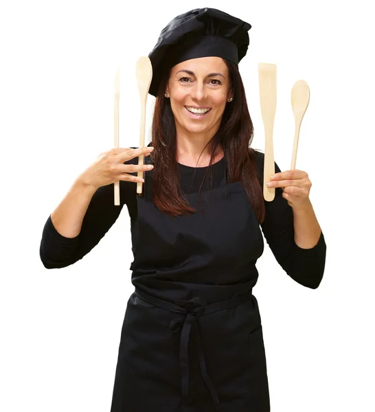 Young Woman, Showing Spoon — Stock Photo, Image