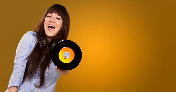 Portrait Of A Female Holding A Disc — Stok fotoğraf