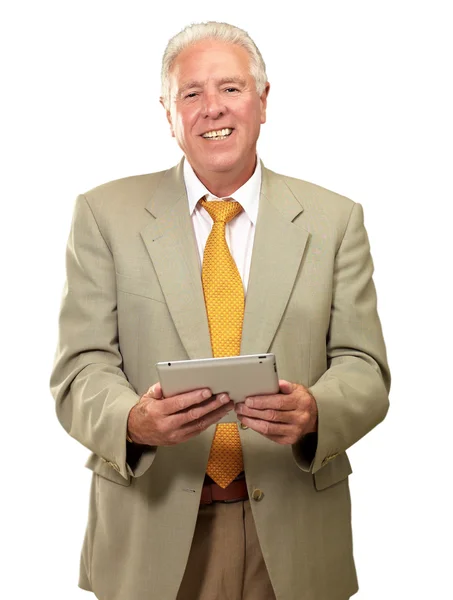 Portrait Of A Senior Man Holding A Laptop — Stock Photo, Image