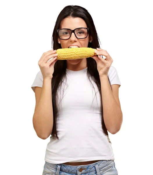 Young Girl Eating Corn — Stok fotoğraf