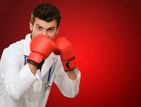 Doctor Wearing Boxing Gloves — Stock Photo, Image