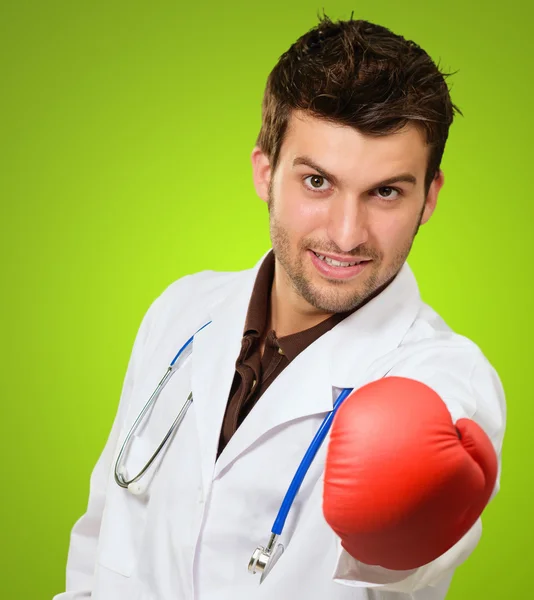 Doctor Wearing Boxing Gloves — Stock Photo, Image