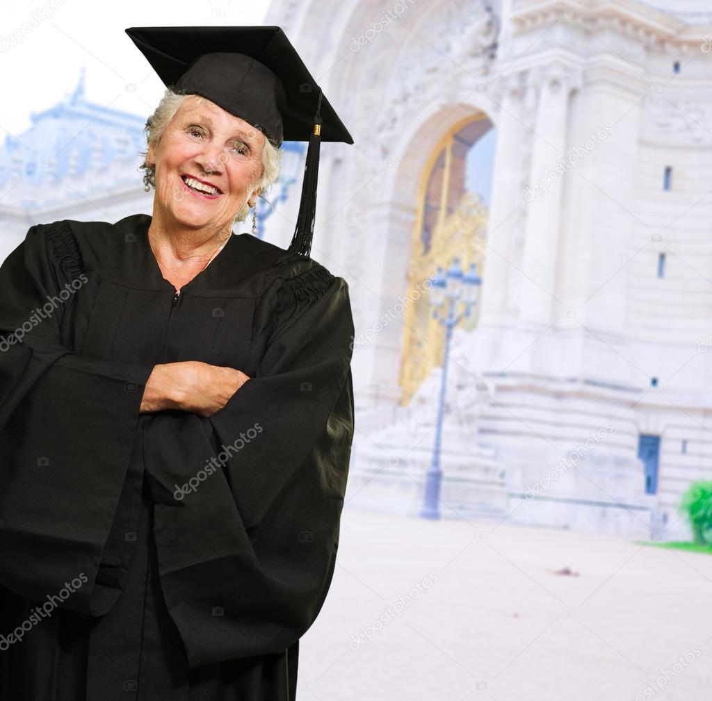 Senior Woman In Graduate Gown