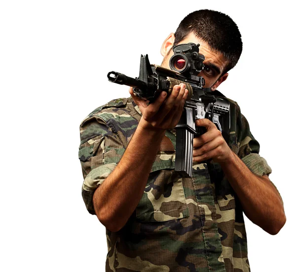 Soldier Gunman Aiming His Target — Stock Photo, Image