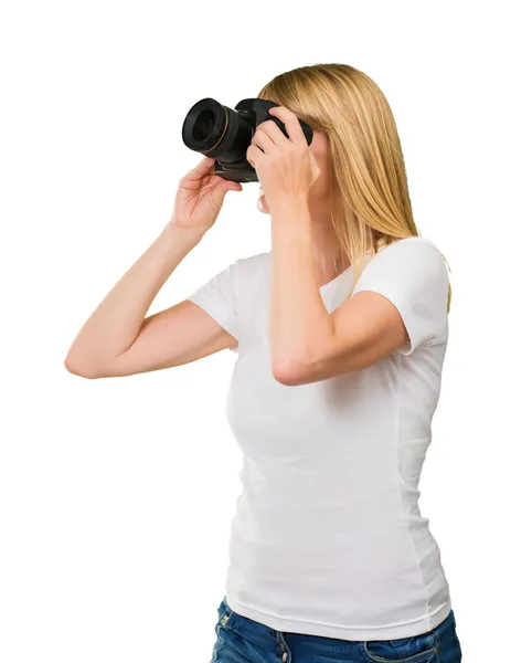 Mujer joven Fotografiando — Foto de Stock