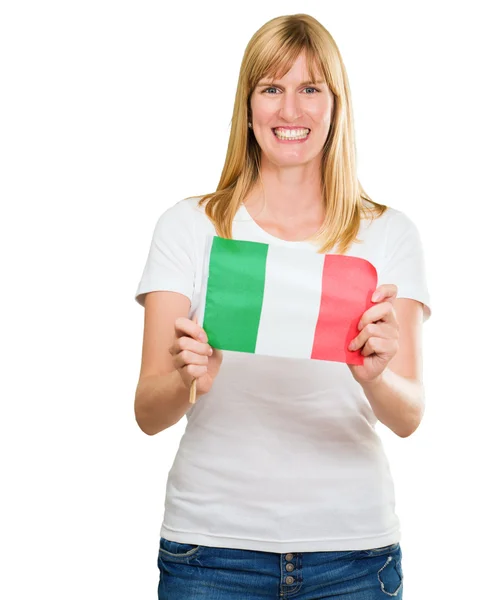 Mulher segurando uma bandeira italiana — Fotografia de Stock