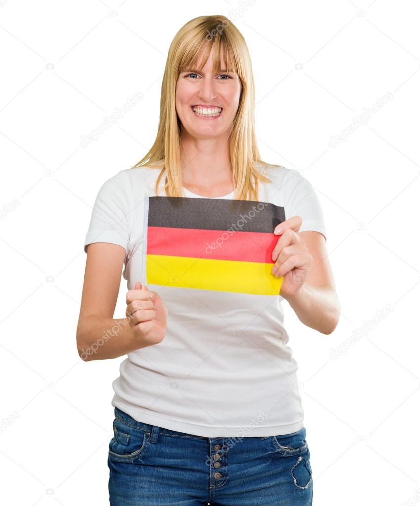 woman holding a german flag