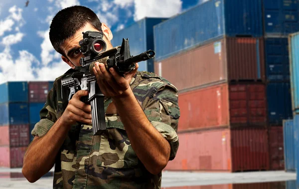 Soldier Gunman Aiming His Target — Stock Photo, Image