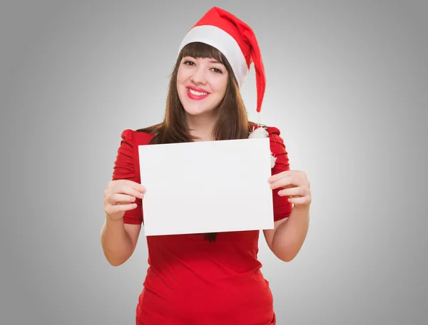 Glad jul kvinna med ett tomt kort — Stockfoto