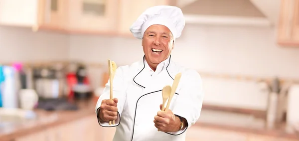 Potrait Of Chef While Holding Spoon — Stock Photo, Image