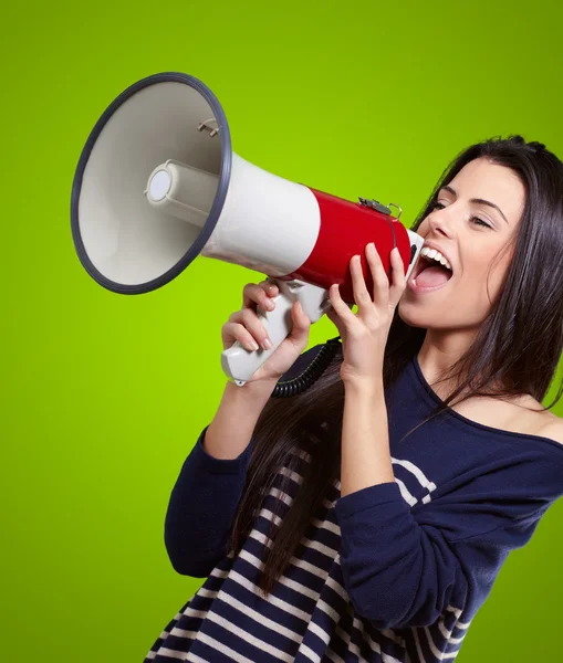 Portrait Of A Female With Megaphone — Stock Photo, Image