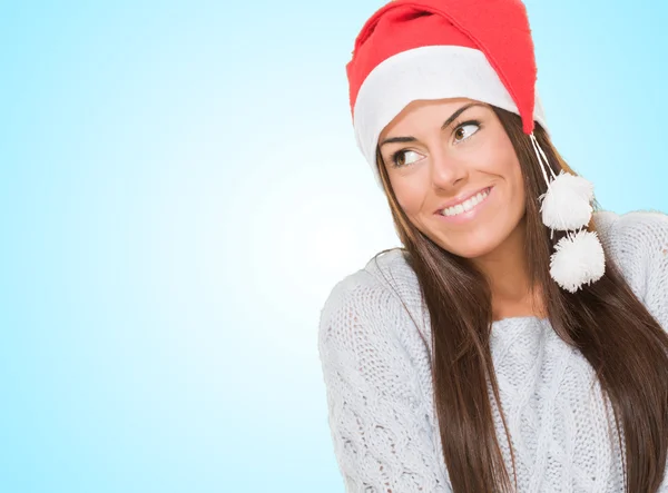 Happy christmas woman looking up — Stock Photo, Image