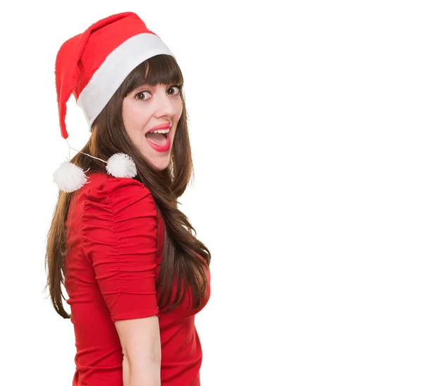 Mulher feliz usando um chapéu de Natal — Fotografia de Stock