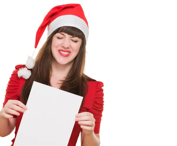 Upprörd jul kvinna med ett tomt kort — Stockfoto