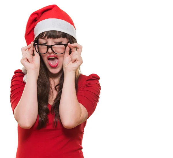 Sexy navidad mujer usando gafas —  Fotos de Stock