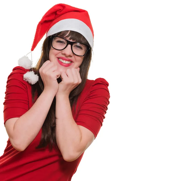 Ενθουσιασμένος Χριστούγεννα γυναίκα φοράει γυαλιά — Φωτογραφία Αρχείου