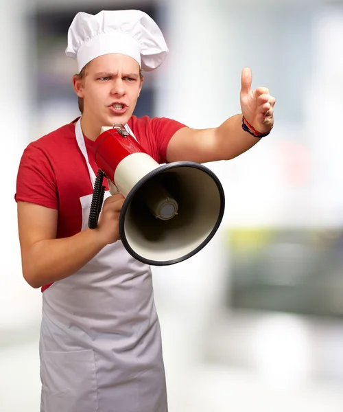 Portrait Of A Young Man With Megaphone — Stock Photo, Image