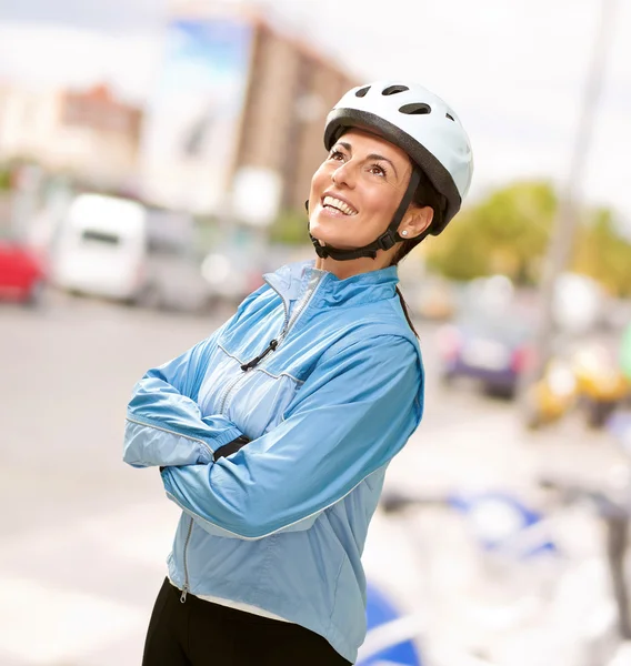 Women smiling with hands folded — Stock Photo, Image