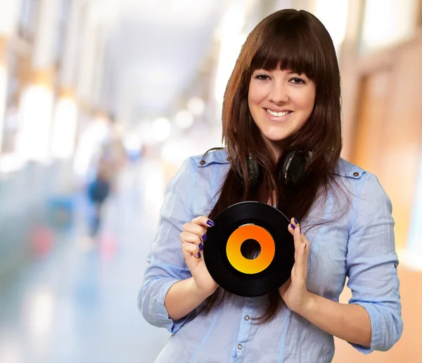 Portrait Of A Female Holding A Disc — Stok fotoğraf