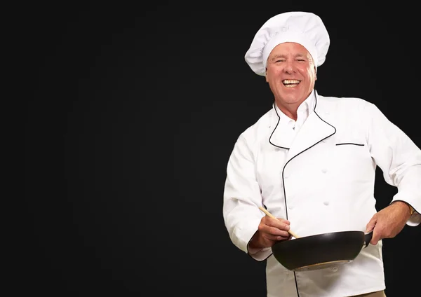 Male Chef Stirring A Non Stick Pan — Stock Photo, Image