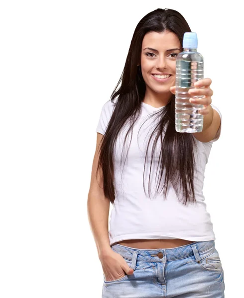 Jong meisje houdt van fles water — Stockfoto