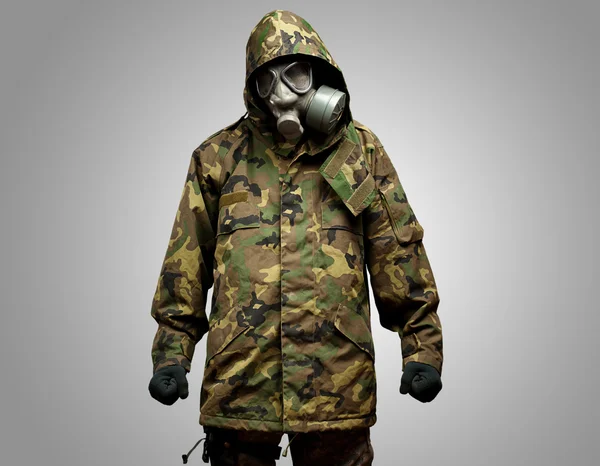 가스 마스크를 쓰고 성 난 군인 — 스톡 사진