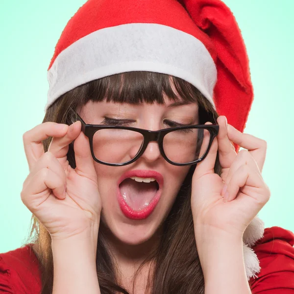 Closeup of a sexy christmas woman wearing glasses — Stock Photo, Image