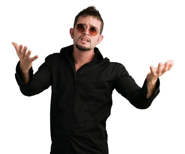 Smart man wearing sunglasses and gesturing — Stock Photo, Image