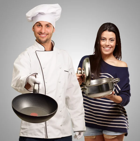 Chef Standing Infront Of Young Woman — Stock Photo, Image