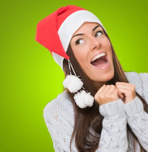 Zeer enthousiast Kerstmis vrouw Stockfoto