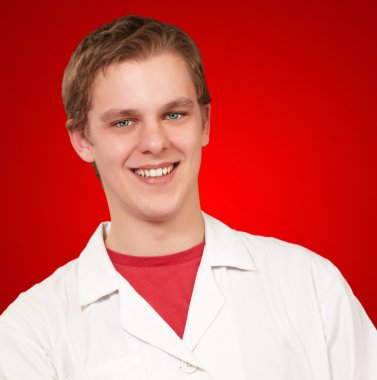 bir tablet kullanarak doktor portresi