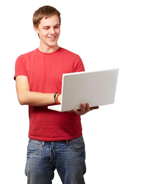 Man som håller laptop — Stockfoto