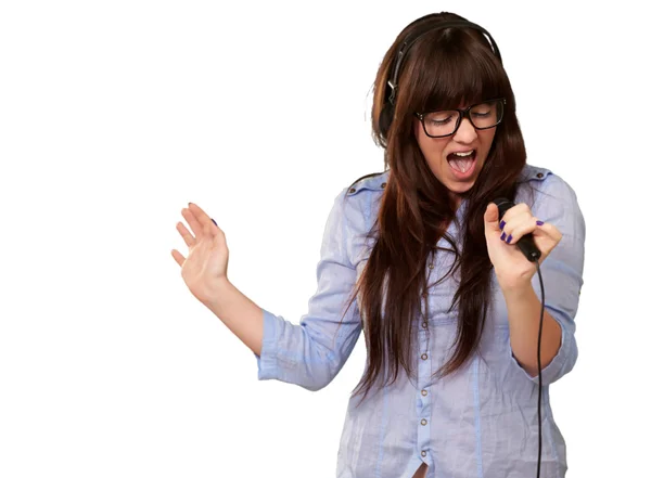 Portrait Of A Young Female With A Mike — Stock Photo, Image