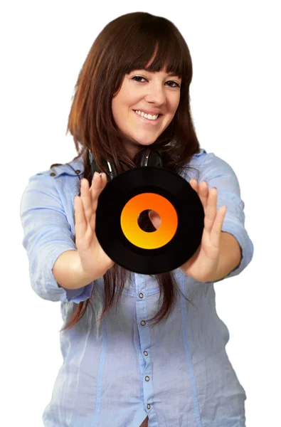 Retrato de uma fêmea segurando um disco — Fotografia de Stock