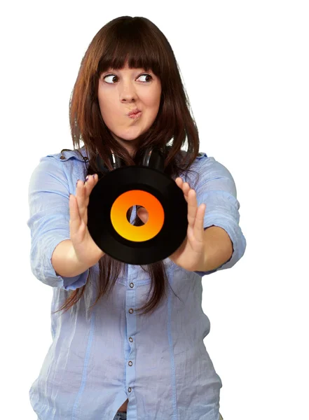Retrato de una mujer sosteniendo un disco — Foto de Stock