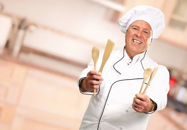 Potrait Of Chef While Holding Spoon — Stock Photo, Image