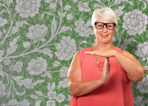 Portrait Of A Senior Woman Showing Time Out Signal — Stock Photo, Image