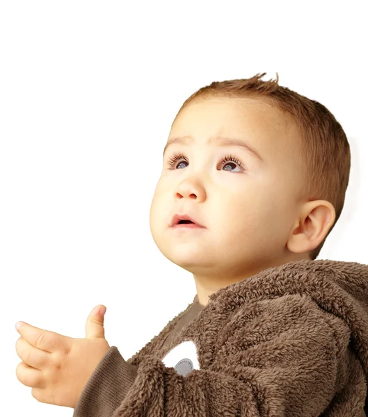 Retrato de bebé niño usando ropa abrigada — Foto de Stock