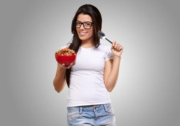 Portrait Of A Female Holding A Breakfast Bowl — Stock Photo, Image