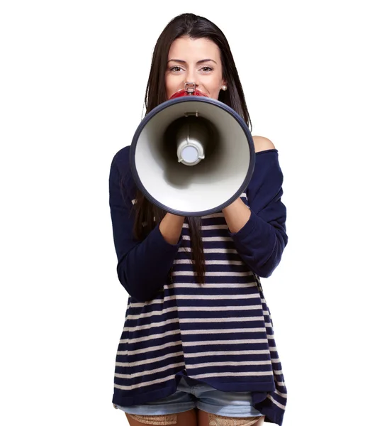 Portrait d'une femme avec mégaphone — Photo