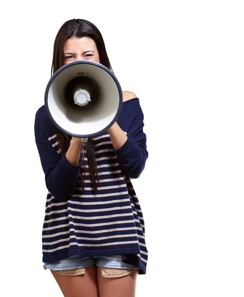 Portret van een vrouw met megafoon — Stockfoto