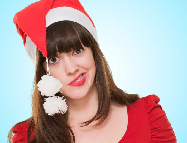 Funny woman wearing a christmas hat — Stock Photo, Image