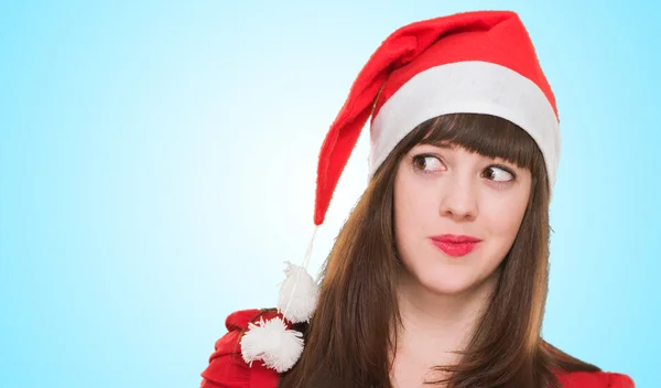 Portrait of a worried christmas woman — Stock Photo, Image