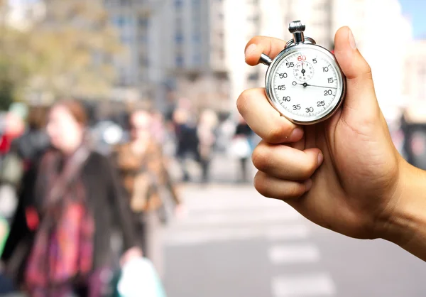 Close Up Of Hand Holding Stopwatch — Stock Photo, Image