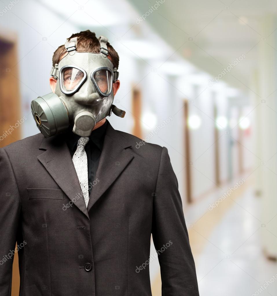 Businessman With Gas Mask