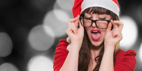 Sexy christmas woman wearing glasses — Stock Photo, Image