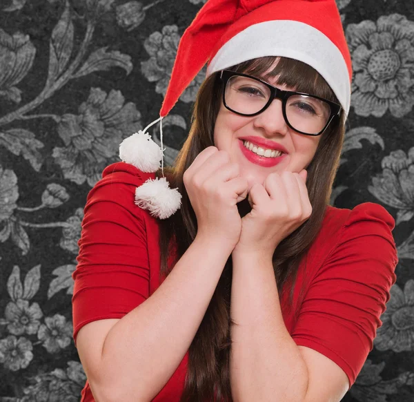 Eccitata donna di Natale con gli occhiali — Foto Stock